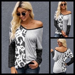 Brand New Black Spot Colorblock Long Sleeve Soft Stretchy Top